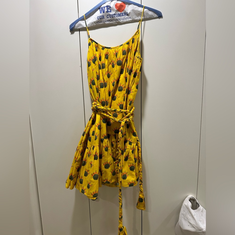 RHODE Yellow Pineapple-Print Spaghetti-Strap Mini Dress
